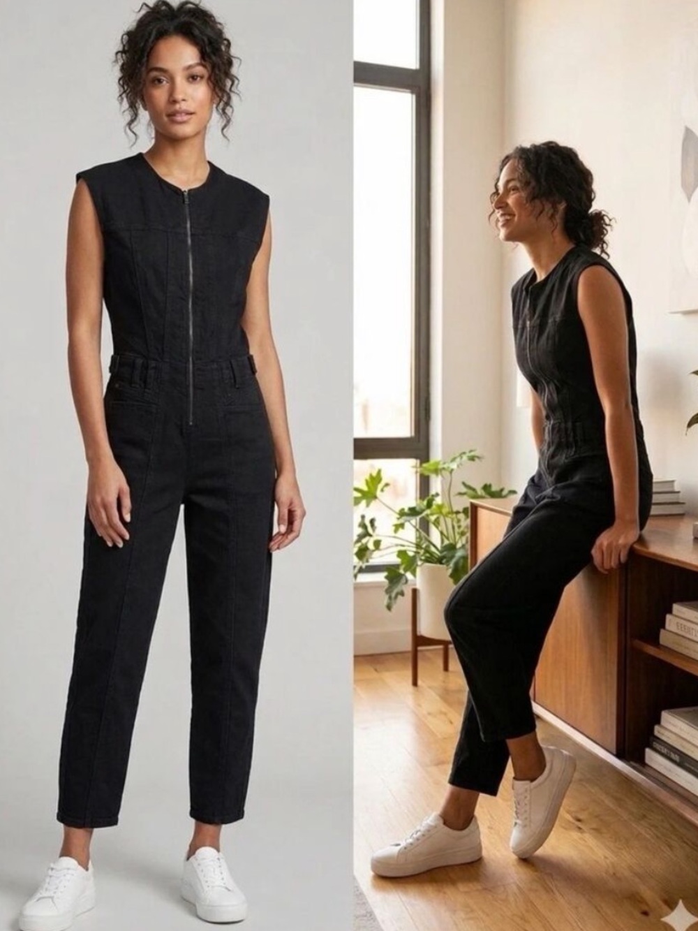 Universal Thread NWT 4 Black Sleeveless Denim zipper front durable Jumpsuit